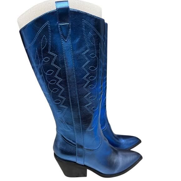 Corkys Hey Girl Blue Metallic Howdy Cowgirl Mid Calf Boots Womens Size 7 Western - Picture 3 of 11